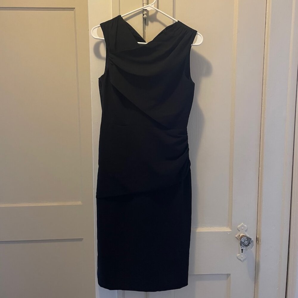 J. Crew High-neck drape sheath dress in lucky crepe (Black, Size 0)